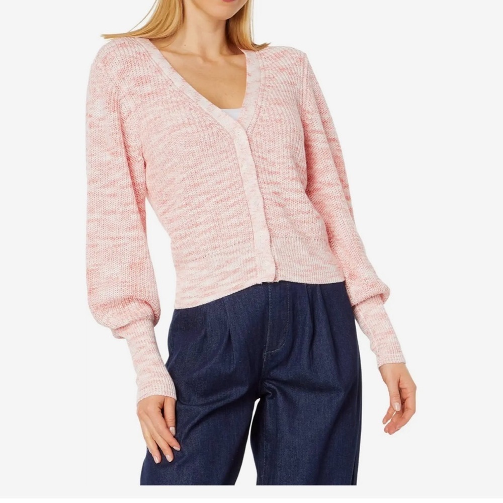 Paige Bastille cardigan in Bubblegum bishop sleeve knit button down size M